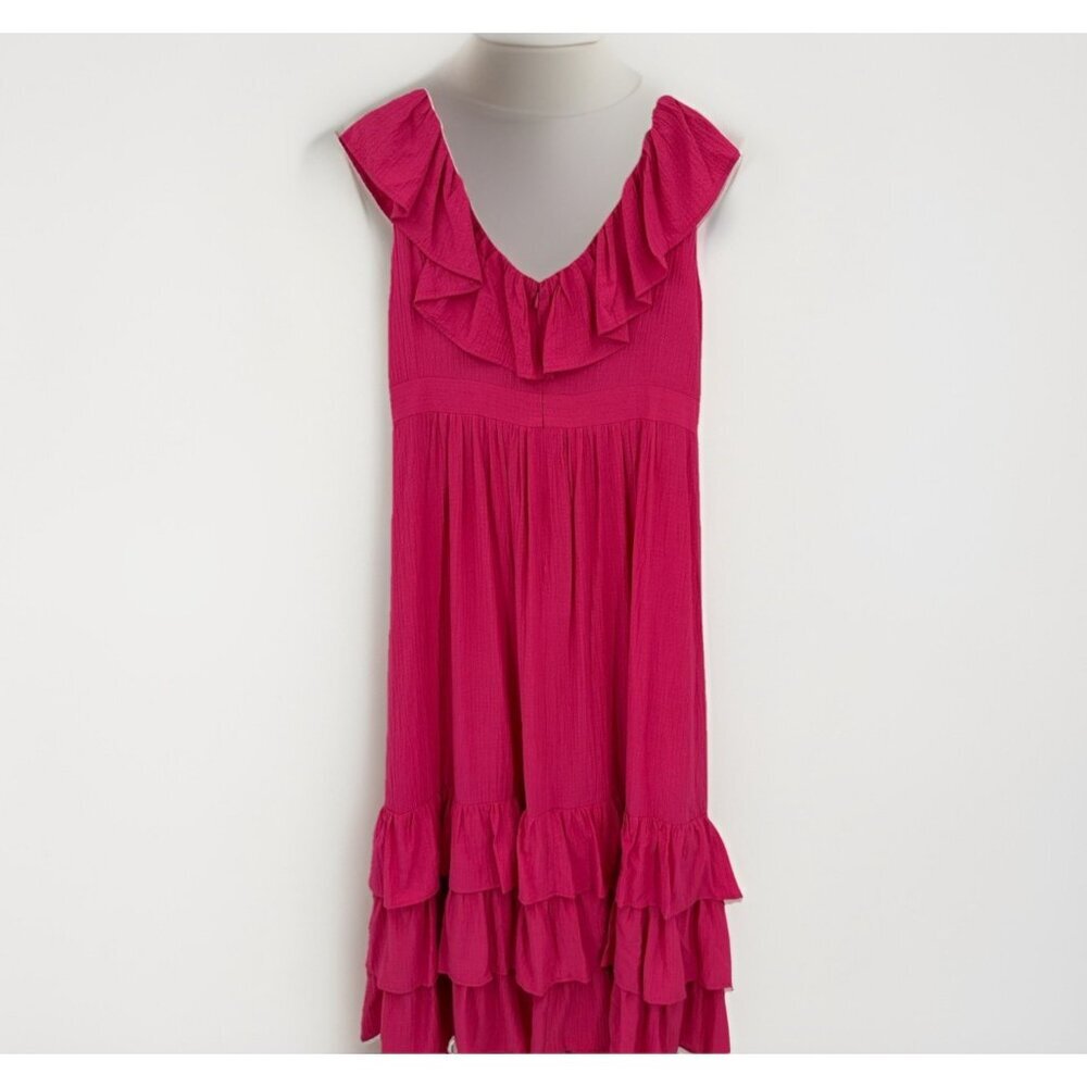 CALVIN KLEIN Gauze Ruffle Maxi Dress In Hibiscus Pink size 10 Women's NWT - Picture 5 of 5